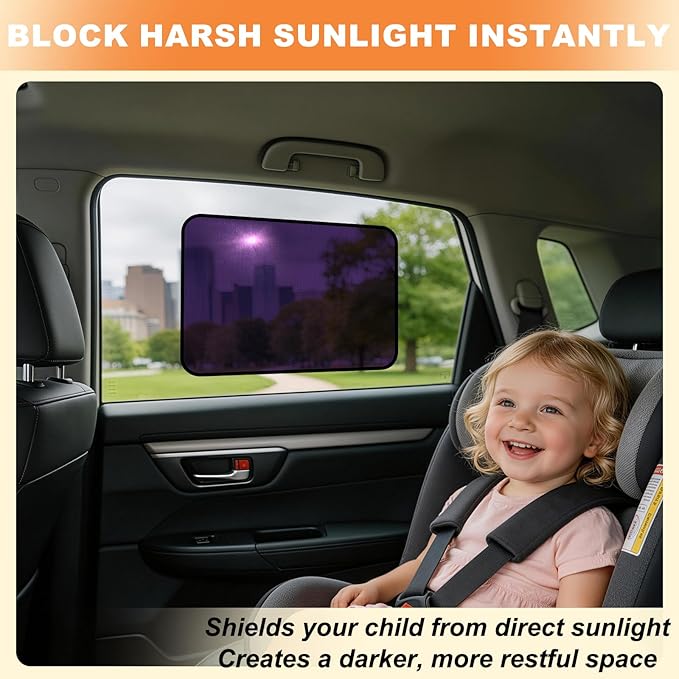 Car Window Shades - Static Cling Sun & Glare Blocker, Semi-Transparent Privacy Window Cover for Side & Rear Windows, Removable Tint for SUV Truck RV (15.75" x 13.78")