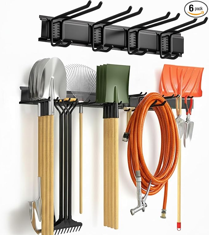 Garage Tool Organizer 32in - Heavy Duty Wall Mount Tool Storage Rack Load 350lb for Mop Rake Broom Shovel Folding Chair