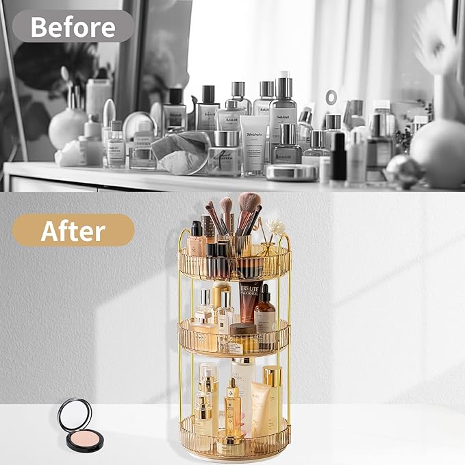 Asayuee 360 Rotating Makeup Organizer,3 Tier Large Capacity Make Up Organizers and Storage,Skincare Perfume Vanity Organizers