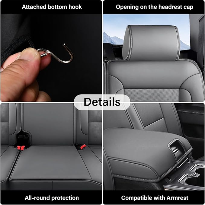 Coverado Chevy Silverado Seat Covers Full Set, Faux Leather Car Seat Covers Fit for 2014-2018 1500, 2015-2019 2500HD 3500HD C