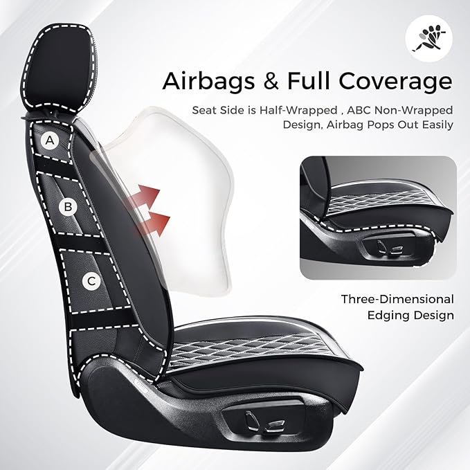 Huidasource Seat Cover 5 Layers, Car Seat Covers Full Set Faux Leather, Seat Covers for SUV, Side Open Design Airbag Pops Out