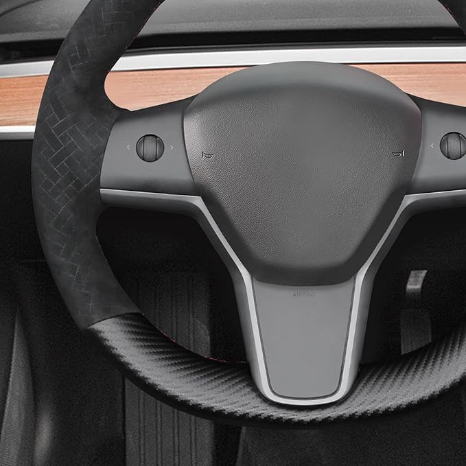 MEWANT Hand Stitched Steering Wheel Cover for Tesla Model 3 2017-2023 / Model Y 2020-2023 for Tesla Model 3/Y Accessories(3D Style)