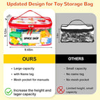 Tesuko 6 Pack Clear Toy Storage Bag with Name Tag& Manual Pocket, Waterproof Transparent PVC Toy Organizer Case for Lego Bric