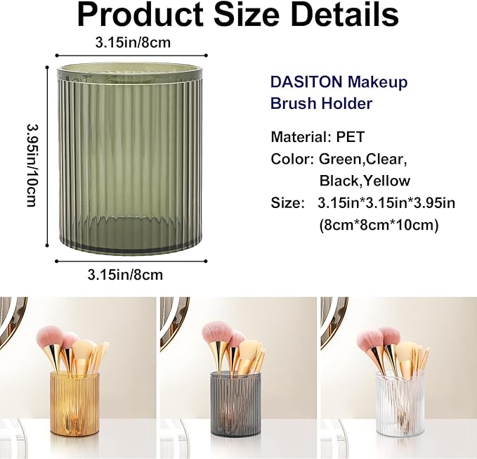 DASITON Makeup Brush Holder Organizer, Acrylic Makeup Brush Cup, Vintage Striped Make Up Brush Holder for Vanity, Bathroom Co