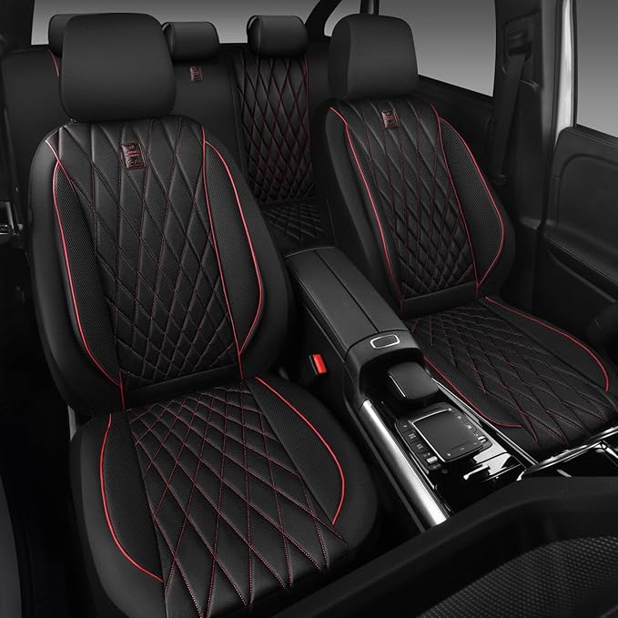 CAR PASS Piping Luxury Leather Seat Covers Full Set,5 Seats Anti-Slip Waterproof Seat Covers Compatible with Front Armrests,U