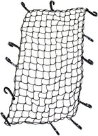 Funmit 22"x38" Cargo Net Stretches to 44"x76", Latex Bungee Cargo Net with 2"X2" Small Mesh and 12 Adjustable Plastic Hooks, for Car ATV Boat SUV Van Trailer Snowmobile (Black)