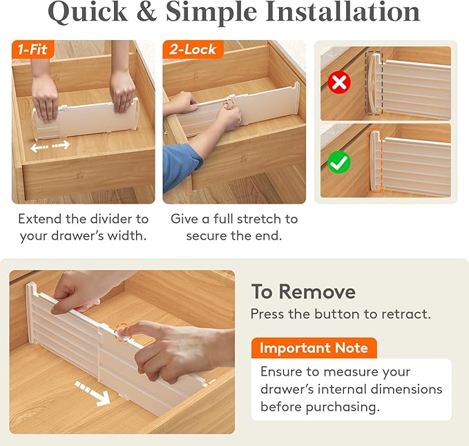 Lifewit 5" Tall 9 Pack Drawer Dividers, 30-47cm/11.5-18.5" Expandable Drawer Divider for Clothes, Adjustable Dresser Drawer O