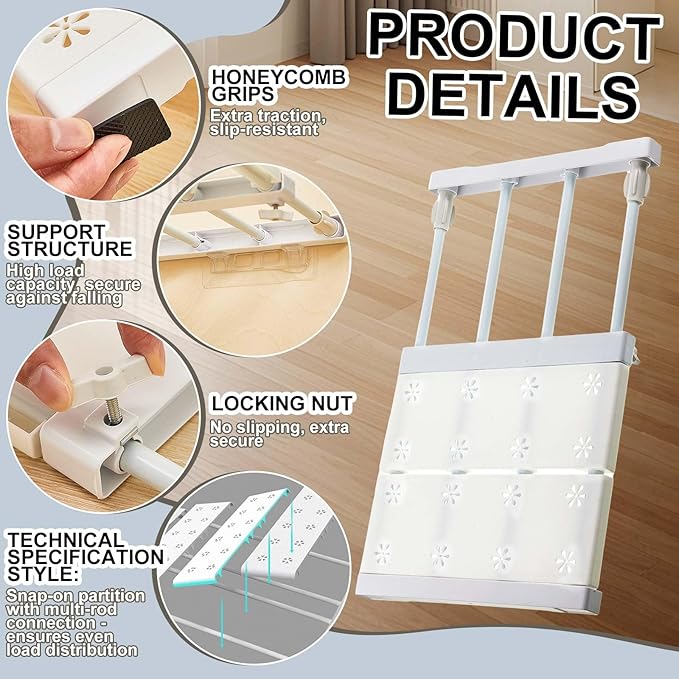 Gerrii 2 Pcs Closet Tension Shelf Rod Expandable Shelf Locker Organizer Adjustable Storage Rack Scalable Layered Divider Sepa