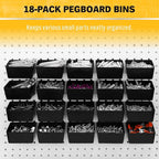 ELEAD 286-Piece Extra Thick Pegboard Hooks Set, 1/4" Heavy Duty Black Peg Board Organizer Accessories with Bins, Metal Pegboa