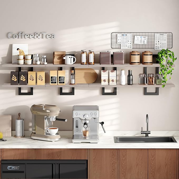 HOOBRO Floating Shelves, 15 Inch Wall Shelf Set of 4, Wall Mounted Storage Shelves 2-Tier, Hanging Bathroom Shelves, for Livi
