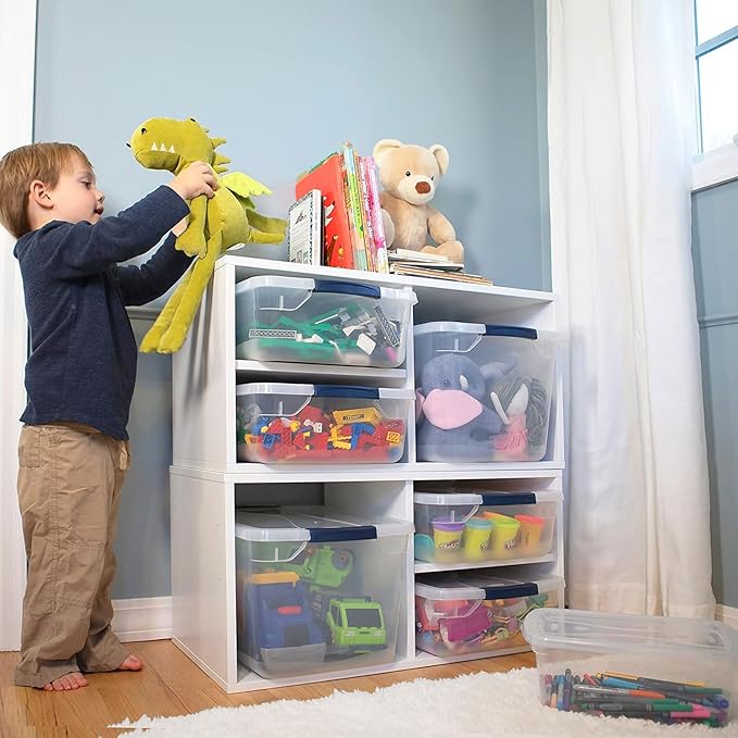 Rubbermaid Cleverstore Clear Dorm Variety 16-Pack, Made in USA, Stackable Large Clear Storage Bins with Lids, See-Through Pla