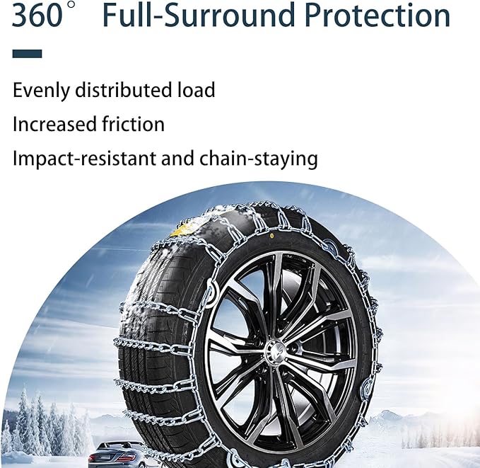 Quick Fit Automotive Snow Chains for Emergency Use Easy Installation Without Tools for Cars Minivans and Small SUVs silver 24