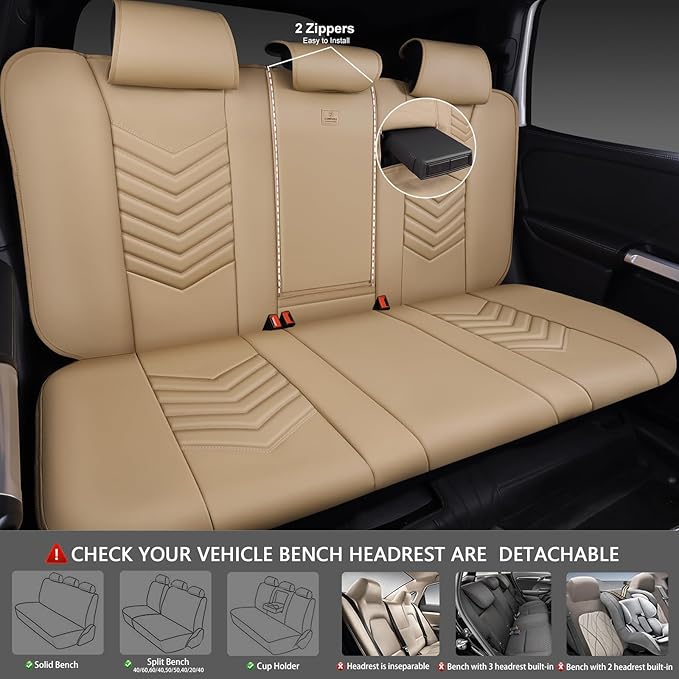 CAR PASS 3D Foam Faux Leather Car Seat Covers Full Set,Waterproof Tan Leather Seat Cover for Cars,Luxury Universal Fit Anti-S
