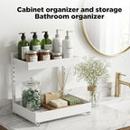 Under Sink Organizer, Bathroom Counter Organizer, 2 Pack 2 Tier L-Shape White, Adjustable Height Carbon Steel, Under Cabinet 