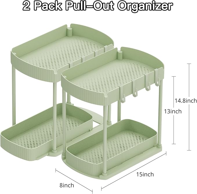 Ukeetap 2 Pack Multi-Purpose Pull-Out Storage Organizers, Under Sink Organizers and Storage for Bathroom & Kitchen, Under Cab