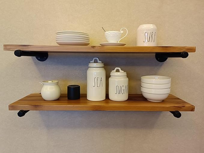 Industrial Pipe Wall Wood Shelves,Real Wooden Shelves 36" in Special Brown Color with 1.2" Extra Thickness, Modern Floating S