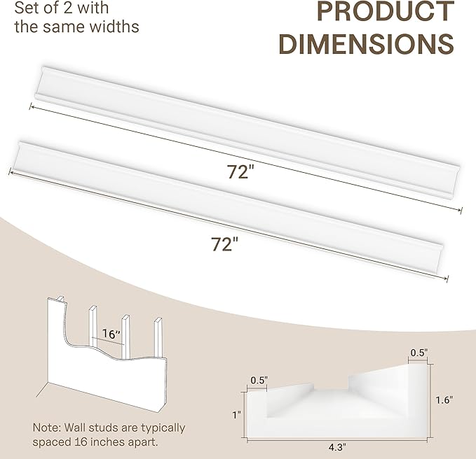 Fun Memories Long Wall Shelves Set of 2-72 Inch Floating Shelves for Wall - Picture Ledge Shelf with Lip for Storage - Wall -