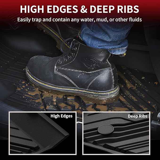 LASFIT Floor Mats Fit for Ford Ranger 2020-2023 SuperCrew Cab, All Weather TPE Truck Liners, Front and Rear Row Set, Black