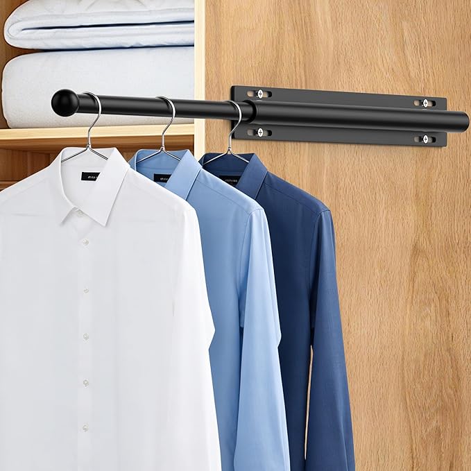 2 Pack Valet Rod for Closet Retractable, 13.4"-23.2" Pull Out Clothes Hanger Rail, Heavy Duty Alloy Steel Side Mount Wardrobe