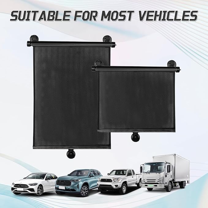 2PCS Car Window Shades for Baby, Retractable UV Protection Sun Shade, 18"×15" Side Window Sun Blocker with Suction Cups for Cars, SUVs, and Trucks