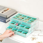 ProCase Earring Holder Organizer Jewelry Box with 3 Drawers, Acrylic Clear Earring Case with Adjustable Velvet Trays for Wome