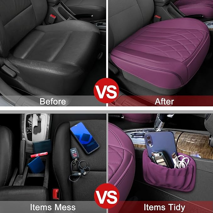 2 Pack Leather Front Car Seat Cover Bottom Car Seat, Universal Anti-Slip Driver Car Seat Protectors with Storage Pocket, Wate