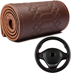 DEEYOTA Car Steering Wheel Cover Universal Fit Round Stitch Steering Wheel Wrap Thin PU Leather Steering Wheel Cover Sewn on 