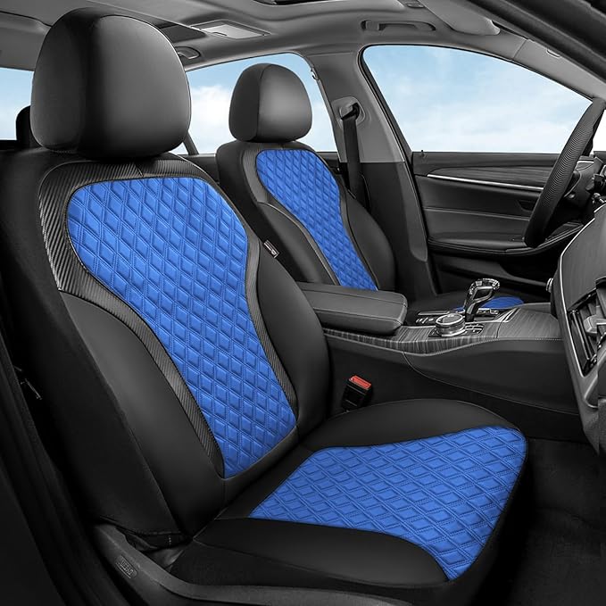 Coverado Automotive Seat Covers, Front Leather Car Protectors 2-Pack, Spill-Proof Seamless Car Seat Cushion, Black&Blue Car S