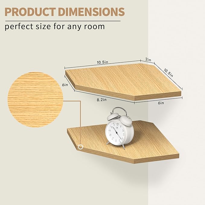 Corner Shelf Wall Mount, Floating Corner Shelves, Set of 2 Corner Wall Shelf Organizer, Rustic Wood Wall Storage Display Shel