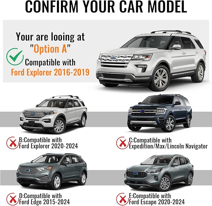 Roof Rack Cross Bars 300lbs Compatible with Ford Explorer 2016 2017 2018 2019 Limited/XLT/Sport/Platinum Heavy Duty Aluminum Lockable Roof Rails Crossbars Rooftop Cargo Carrier Luggage