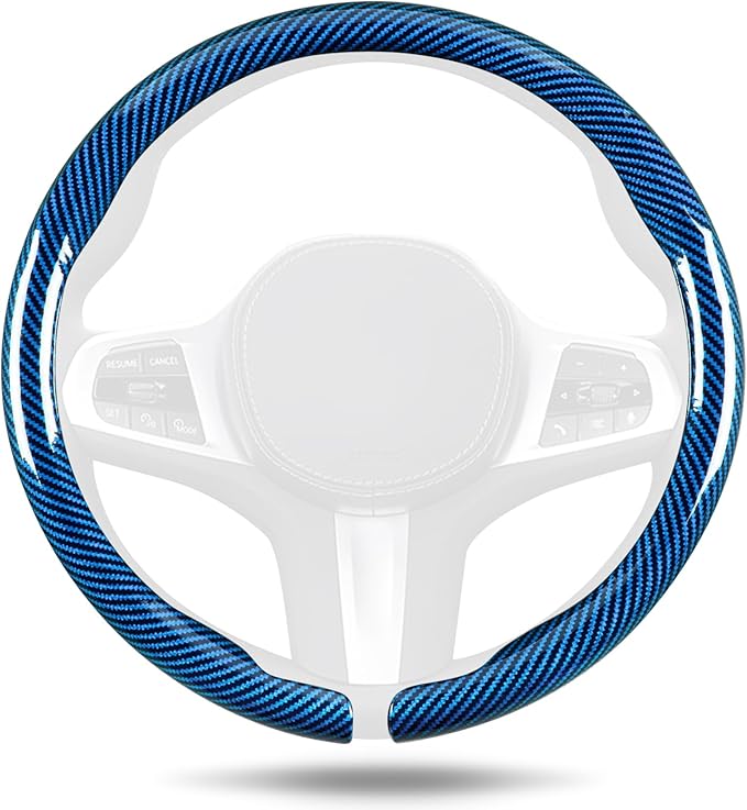 Aimato Car Steering Wheel Cover Carbon Fiber, Ultra-Thin Car Steering Wheel Cover,Comfortable & Breathable Microfiber,Universal Fit for Most Cars, Bright Blue