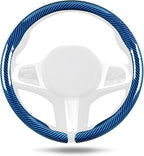 Aimato Car Steering Wheel Cover Carbon Fiber, Ultra-Thin Car Steering Wheel Cover,Comfortable & Breathable Microfiber,Universal Fit for Most Cars, Bright Blue