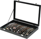 Coward 20 Hooks Necklace Organizer Jewelry Box, Dustproof Necklace Display Holder Case, Black Velvet Necklace Display Tray Ca