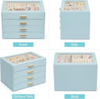 AKOZLIN Jewelry Box with Clear Lid Functional Leather Jewelry Storage Organizer Case 4 Drawers for Women Girls Necklace Ring 