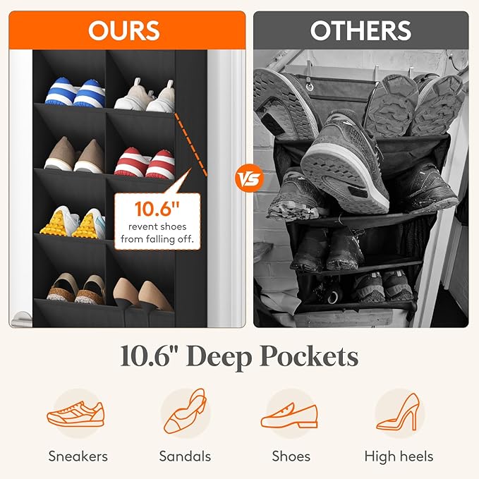 Lifewit 10 Tier Over the Door Shoe Organizer with 19 Large Deep Pockets, Fabric Hanging Shoes Shelf for Closet, Dorm Storage,