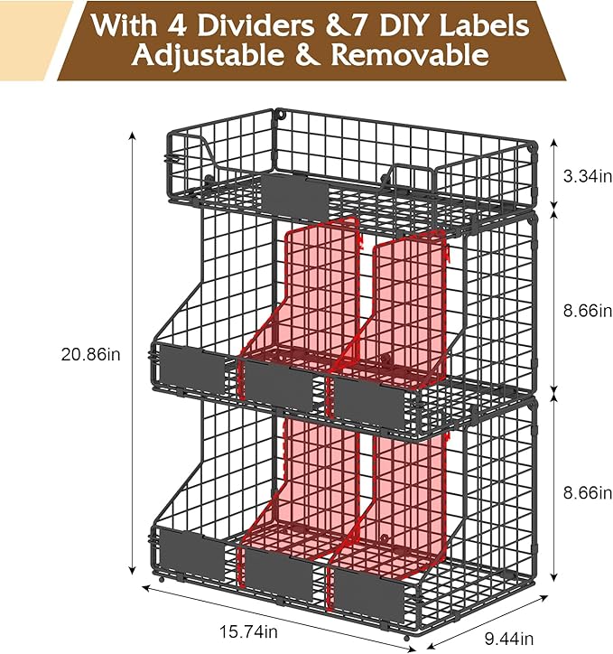 X-cosrack Egg Holder Countertop, 3 Tier Egg Rack with Labels Dividers to Separate Eggs, Stackable Wire Baskets for Fresh Egg,