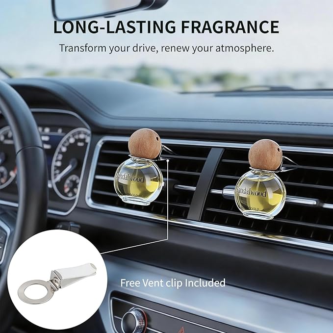 Car Air Freshener Hanging 2 Pack, Sandalwood Scent Essential Oil Diffuser Long Lasting Up to 150 Days, Cute Car Accessories w