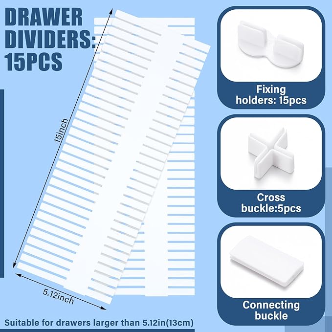 Blosssound 15 Pcs 5.12 Tall Drawer Divider Adjustable Drawer Organizer DIY Ultra Deep Storage Organizer Separator with Fixed 