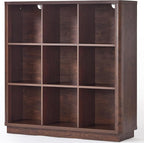 Joaxswe 9 Cube Bookshelf, 40.5" Wide Organizer Bookcase with Curved Edge, Wood Floor Standing 3-Tier Cubby Book Shelf with Ba