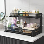 2 Pack 19IN Depth Under Sink Storage Organizer, Large 2-Tier Elegant Mesh Pull Out Shelf for Kitchen and Bathroom Cabinet Org
