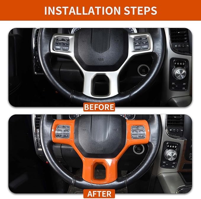 Hoolcar Interior Steering Wheel Cover ABS Trim Compatible with 2010-2017 Dodge RAM Accessories, Orange