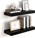 Heimlove 16 inch Black Floating Shelves for Wall,6.7 inch Deep Small Bathroom Over Toilet Shelf,Wall Mounted Wood Shelves for