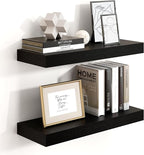 Heimlove 16 inch Black Floating Shelves for Wall,6.7 inch Deep Small Bathroom Over Toilet Shelf,Wall Mounted Wood Shelves for