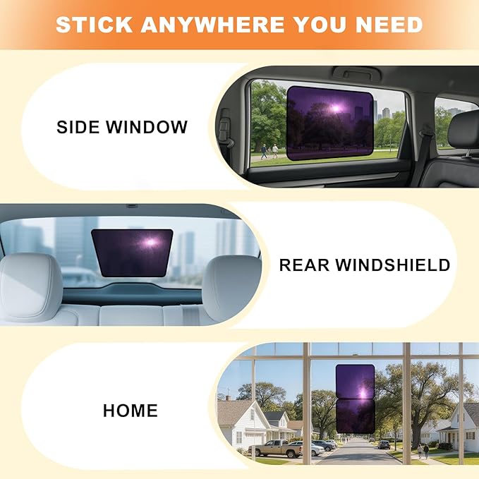 Car Window Shades - Static Cling Sun & Glare Blocker, Semi-Transparent Privacy Window Cover for Side & Rear Windows, Removable Tint for SUV Truck RV (15.75" x 13.78")