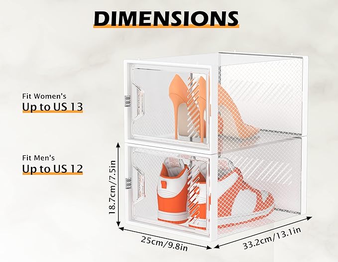 SIMPDIY Shoe Organizer, 12 Pack Shoe Storage Shoe Organizer for Closet, Shoe Boxes Clear Plastic Stackable Shoe Storage Boxes