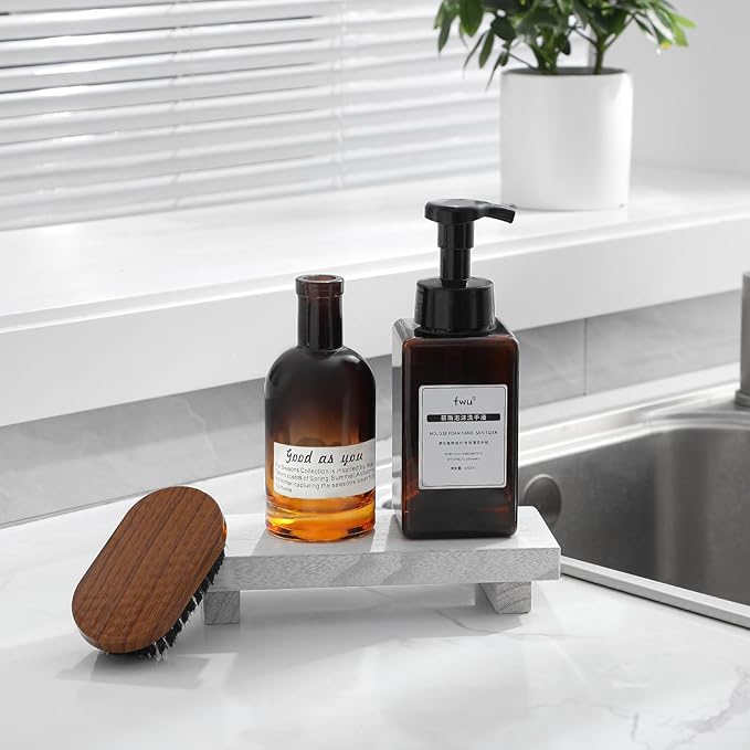 zoocatia Small Wood Tray Pedestal Stand Farmhouse Bathroom Decor Decorative Wooden Riser Kitchen Soap Dish Holder for Vanity,