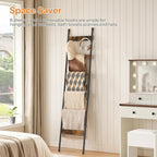HOOBRO Blanket Ladder, 6-Tier Towel Rack with Hooks, Wall-Leaning Blanket Rack, Decorative Display Ladder Shelf, Scarves, Ind