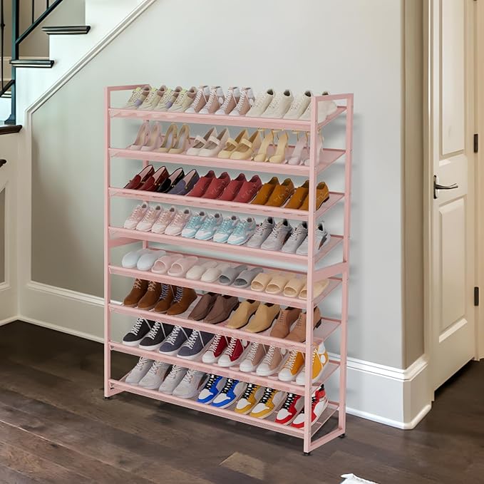 Large Shoe Rack 8 Tier Shoe Organizer, Heavy Duty Metal 4-Tier Stackable Shoe Storage Vertical Shoe Rack for Closet Front Doo