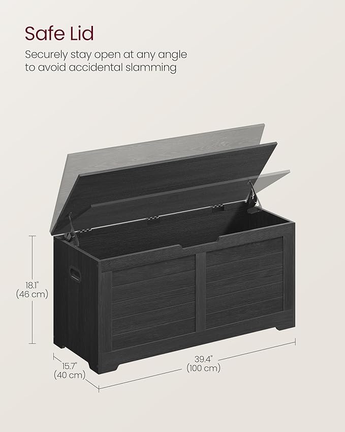 VASAGLE Storage Chest, Storage Bench with 2 Safety Hinges, Farmhouse Style, 15.7 x 39.4 x 18.1 Inches, for Entryway, Bedroom,