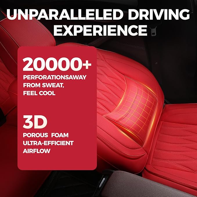 FREESOO Red Car Seat Covers Full Set - Faux Nappa Leather Seat Covers for Cars, Ultra Breathable Waterproof Front Seats Prote
